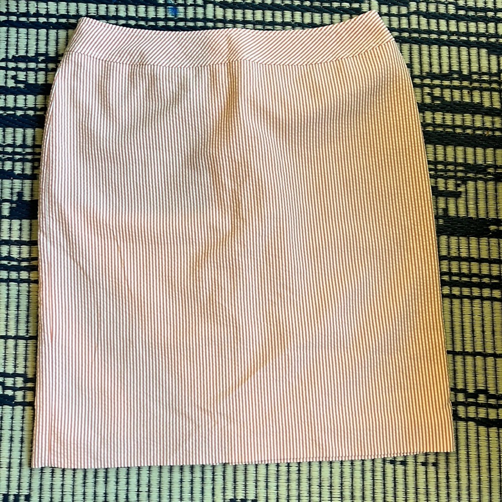 Pink and white pinstripe pencil skirt